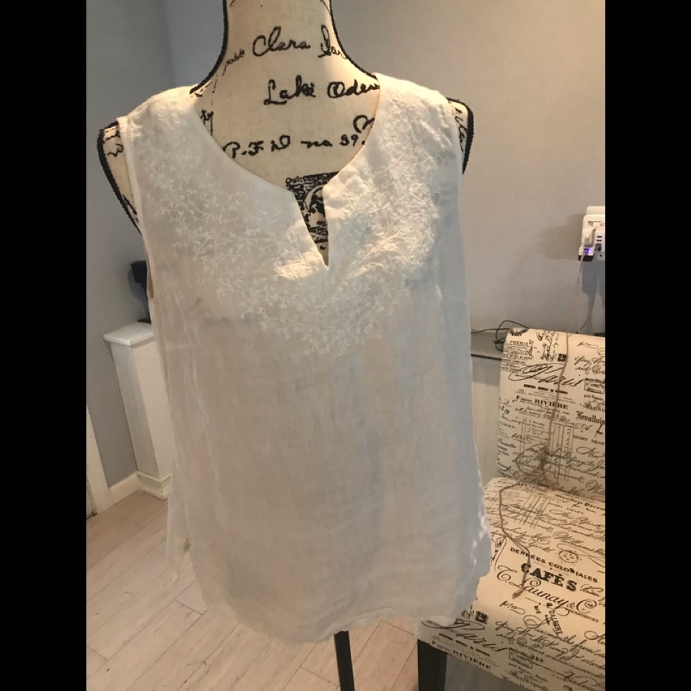 Cynthia Rowley Super Sweet White Linen Embroidered Sleeveless Top Woman’s Sz Med